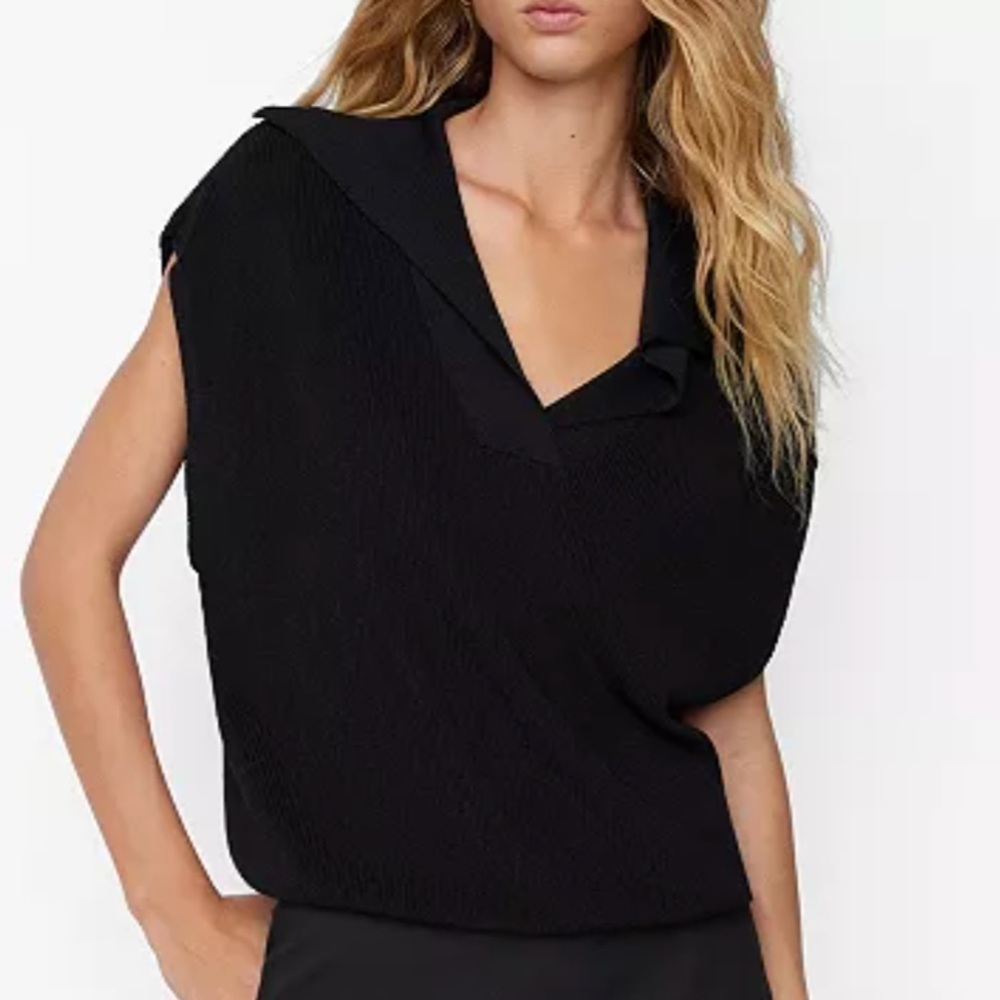 Mango/MNG Black Knitted Polo Top Sleeveless